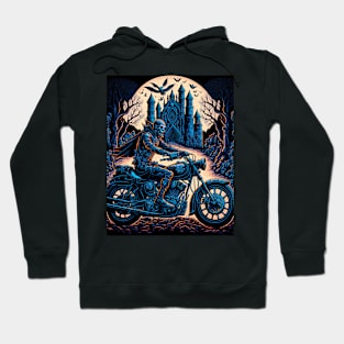 Skeleton Riding Motorbike - Yellow Moon Hoodie